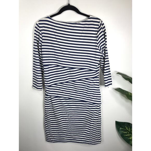J. Mclaughlin Dress Women's M 3/4 Sleeve Navy White Stripe Coastal Nautical Prep - Picture 2 of 8